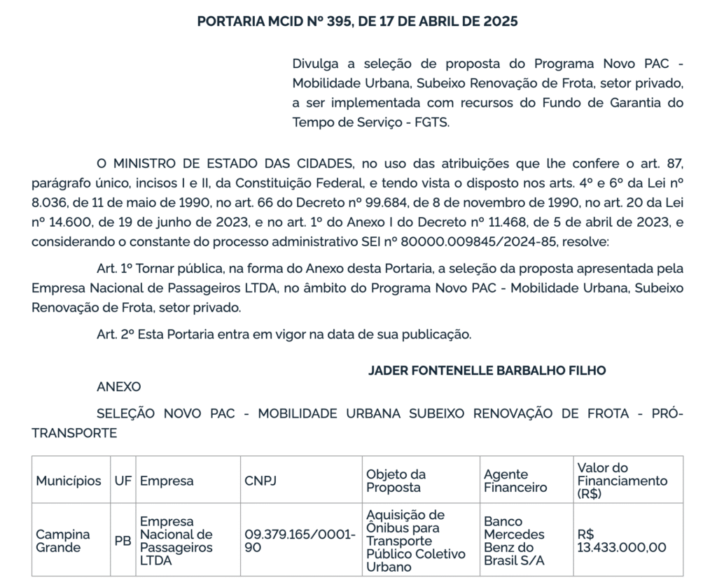 Empresas de ônibus são selecionadas para renovar frota com recursos do FGTS pelo Novo PAC 3 Empresas de ônibus