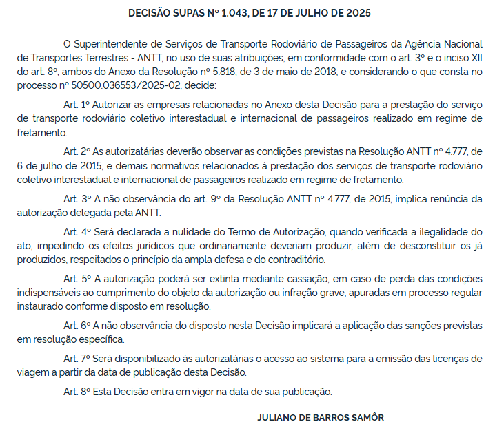 ANTT autoriza 35 novas empresas para o transporte rodoviário interestadual e internacional por fretamento 1 ANTT