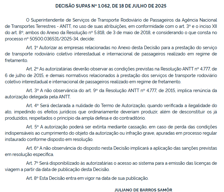 ANTT autoriza 35 novas empresas para o transporte rodoviário interestadual e internacional por fretamento 3 ANTT