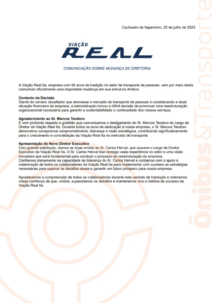 NOTA VIACAO REAL NOVO DIRETOR