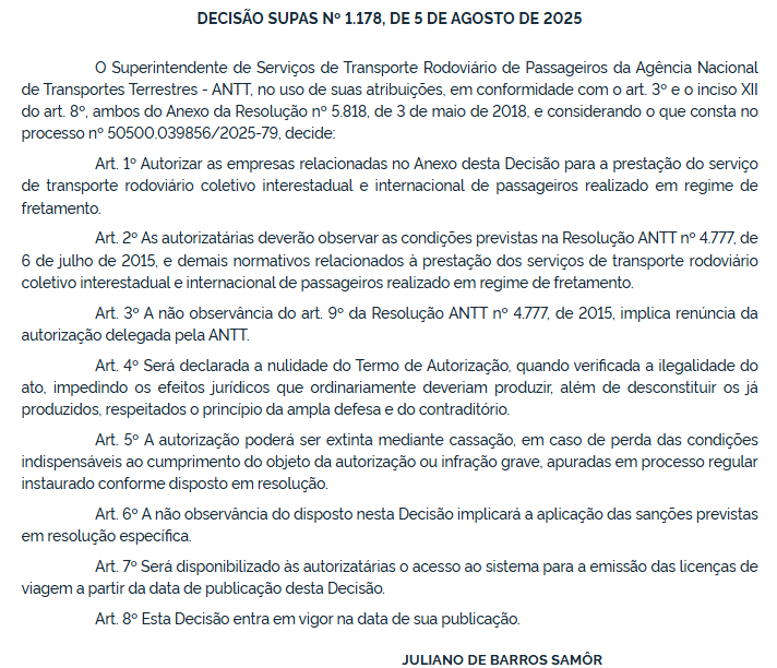 ANTT autoriza 34 empresas para fretamento interestadual e internacional de passageiros 3 ANTT