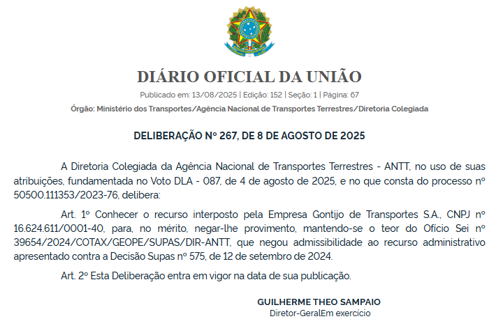 ANTT rejeita recursos da Gontijo e mantém autorizações para cinco empresas operarem novos mercados interestaduais 4 ANTT