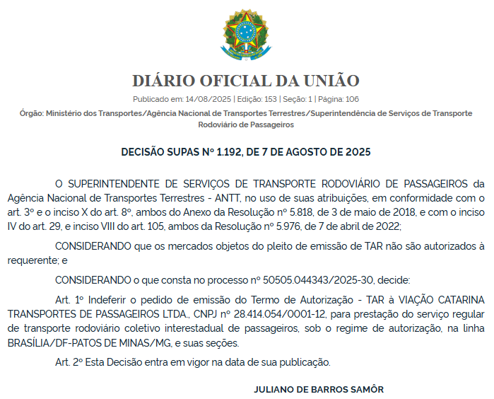 ANTT nega pedidos de novas linhas à Reunidas Paulista e à Viação Catarina 3 ANTT