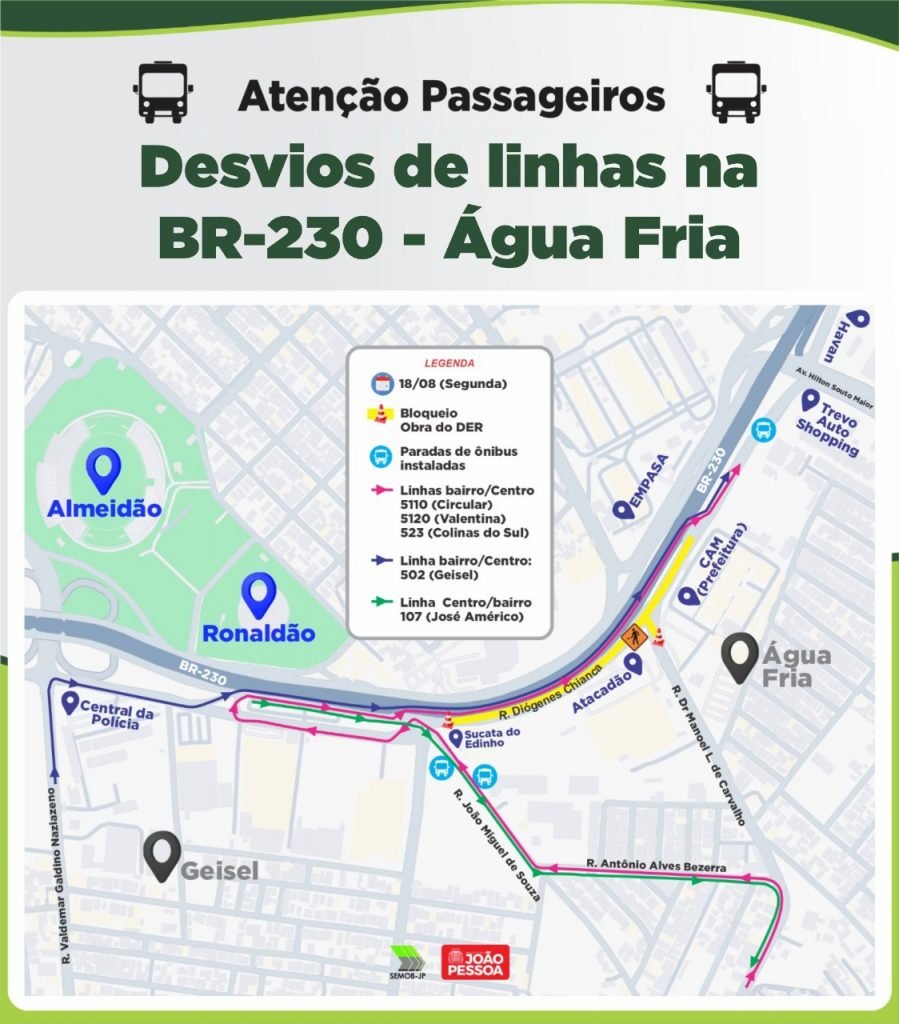 Obras no Viaduto Luciano Agra alteraram trajetos de linhas de ônibus em João Pessoa 1 João Pessoa