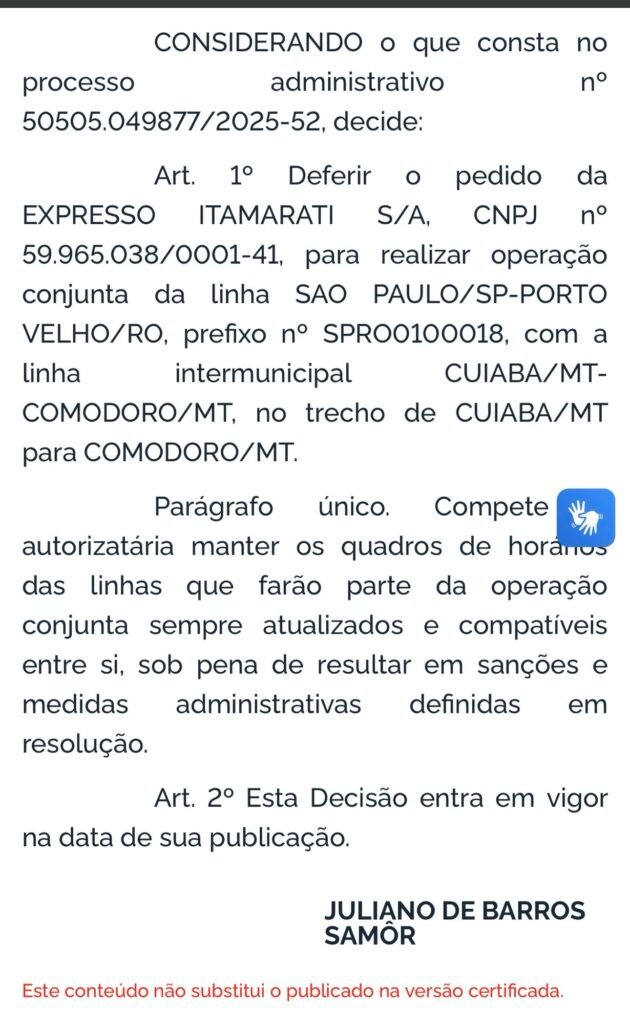 ANTT autoriza Expresso Itamarati a integrar trecho em operação conjunta da linha São Paulo–Porto Velho 2 img 6182