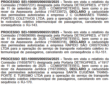 DETRO-RJ declara caducidade de nove permissões intermunicipais que já estavam inativas 4 Captura de tela 2025 10 21 104410