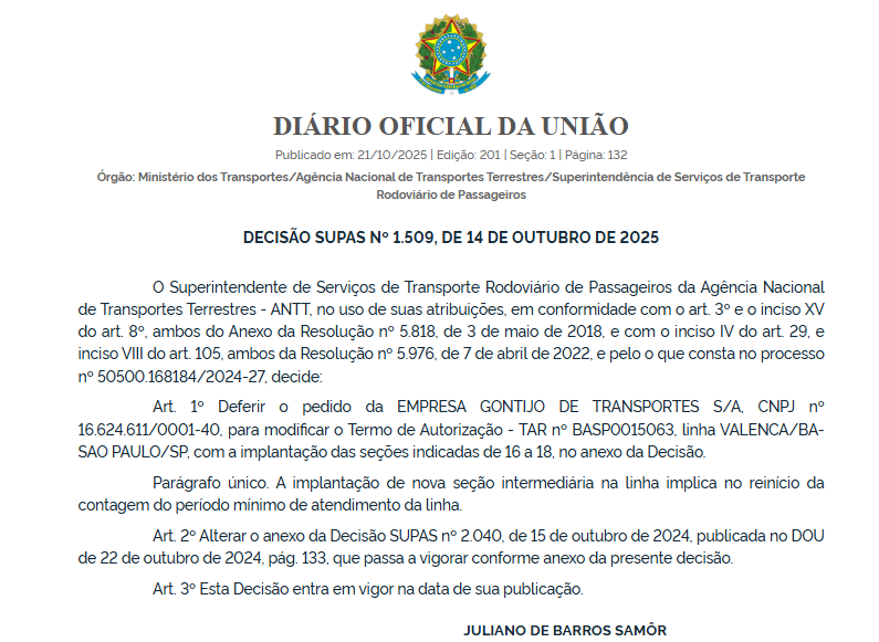 ANTT autoriza novas seções na linha Valença (BA) – São Paulo (SP) operada pela Gontijo 2 ANTT