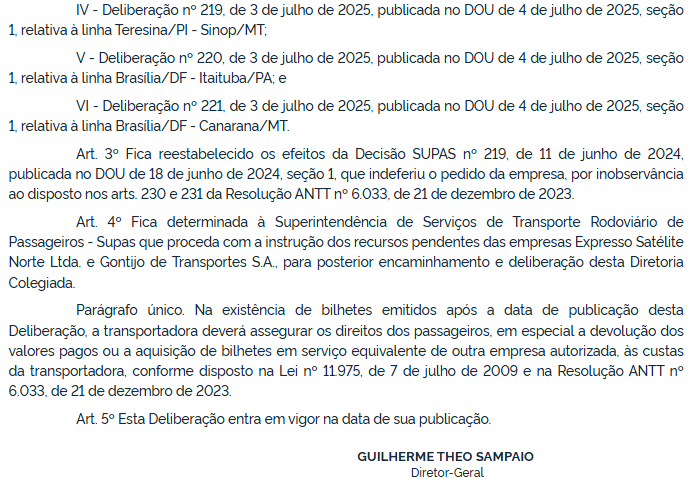 ANTT suspende, em caráter sub judice, autorizações da Rio Novo para seis linhas interestaduais e restabelece decisão anterior de indeferimento 2 ANTT