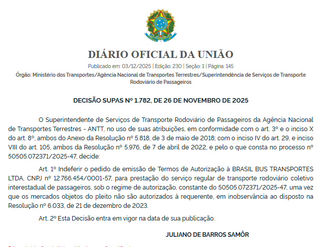 ANTT indeferiu 10 pedidos de autorização para operação de linhas interestaduais feitos por Brasil Bus, Auge Transporte e Três Estrelas 6 Captura de tela 2025 12 03 110434