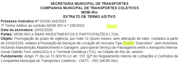 Prefeitura do Rio publica extrato do termo aditivo que prorroga contrato do BRT Executivo entre Terminal Gentileza e Aeroporto do Galeão 2 Prefeitura do Rio