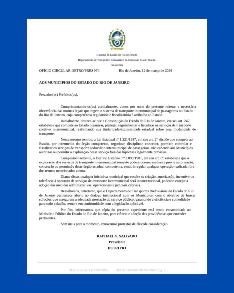 O Departamento de Transportes Rodoviarios do Estado do Rio de Janeiro DETRO RJ esclarece que o