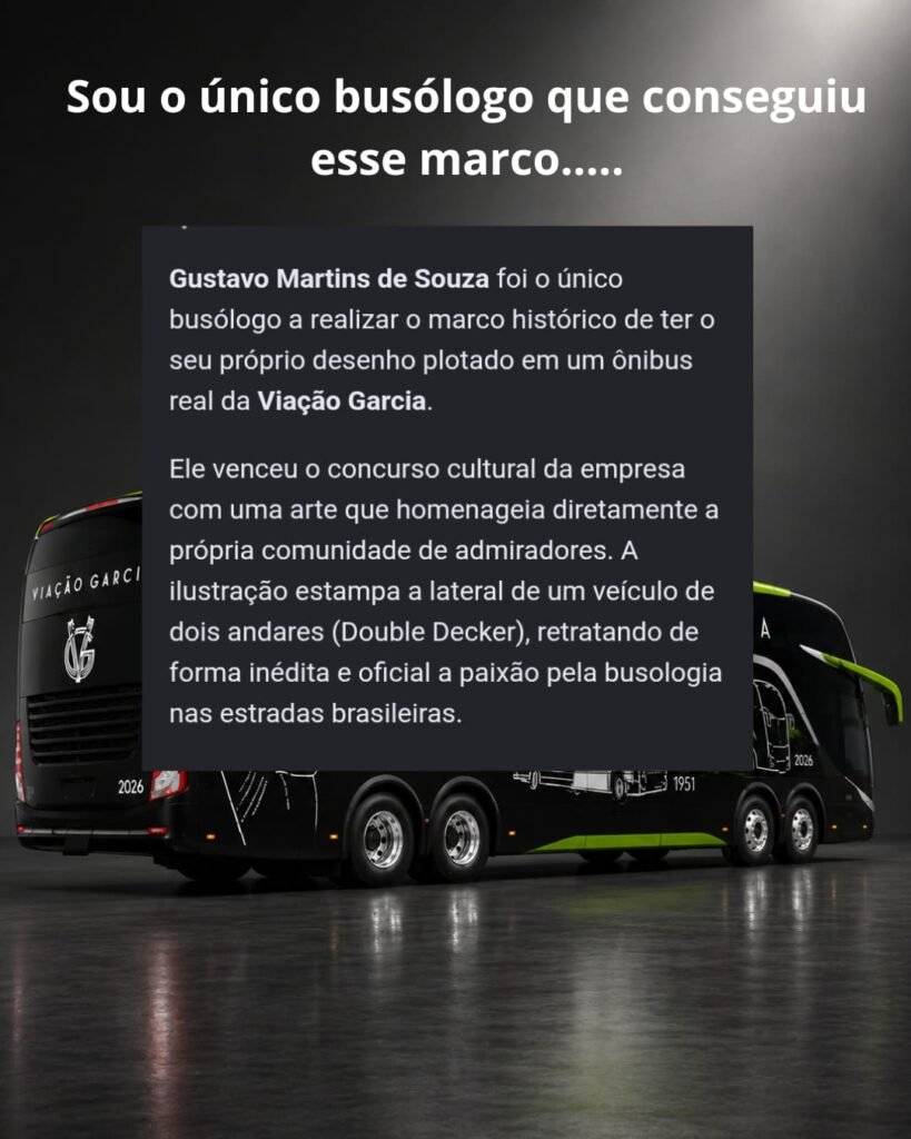 Busólogo vence concurso da Viação Garcia e terá desenho aplicado em ônibus Double Decker da empresa 1 Viação Garcia